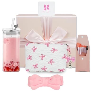 AUYAO Cadeaux pour Les Filles de 9 10 11 12 13 14 15 16 Ans, Ensemble Cadeau d'anniversaire avec Trousse de Maquillage, Bouteille d'eau, Bandeau, Pinceaux de Maquillage, Carte de Vœux