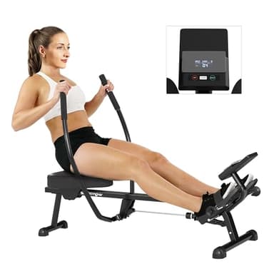 SPORTNOW Rameur hydraulique à 12 Niveaux de résistance rameur d'appartement rameur Musculation avec écran LCD et pédale antidérapante, capacité maximale 130KG, entraînement Cardio à la Maison, Noir