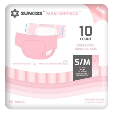 SUNKISS MASTERPIECE Couches Adultes avec Absorption Ultime, Culottes d’incontinence Jetables Unisexes pour Femmes et Hommes, Protection Pendant la Nuit, Rose, Taille S/M, 10 Unités