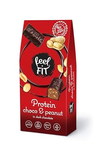 FeelFit Chocolats protéinés au chocolat noir belge, bonbons sans sucre ajouté, snacks protéinés sans gluten, 83 g