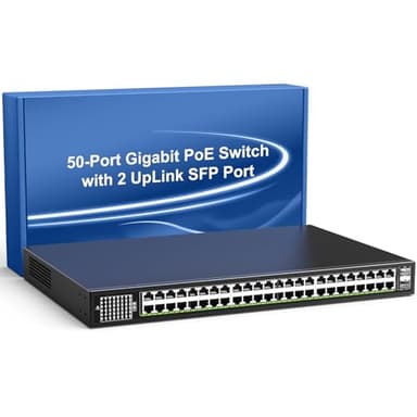 Gigabit PoE Switch 48 Ports Non Géré avec 2 Ports SFP 1000Mbps Montants, VIMIN Gigabit PoE Switch Ethernet 50 Ports Prenant en Charge IEEE802.3af/at, 400W de Puissance, Plug and Play, Montage en Rack