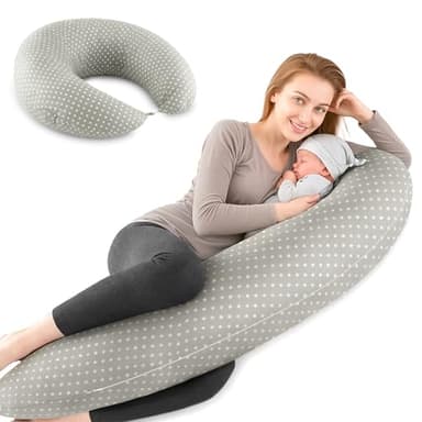 Ezvsevuo Coussin de Grossesse & Allaitement XXL - Coussin d'allaitement Multi-Usages - Oreiller de Grossesse pour Dormir en 100% Coton - Coussin Femme Enceinte avec Housse Lavable - Gris