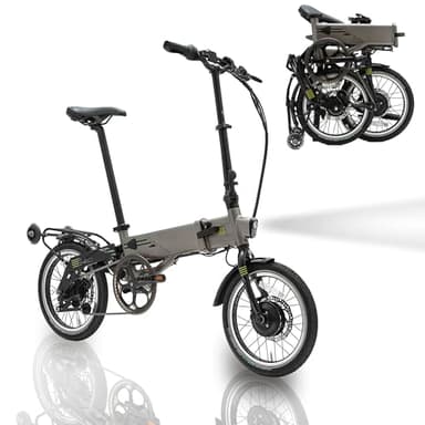 Flebi Vélo Électrique Pliable 16" Supra 4.0+ avec Autonomie 100 km et Batterie Amovible 14Ah/504Wh + 7 Vitesses - E-Bike Urbain Unisexe Compact et Léger Femme/Homme - Gris