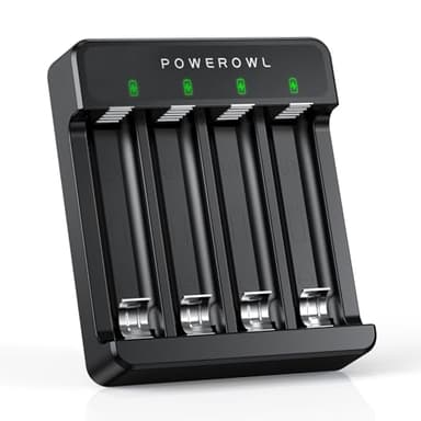 POWEROWL Chargeur de Piles Rechargeables Rapide, pour Piles Rechargeables Ni-MH AA AAA, sans Adaptateur (Noir, chargeurs de Piles)