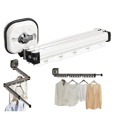 AAFGVC CASA Corner EspaceCloth Sèche-Tout Mural –système Pliable et rétractable en Aluminium résistant – idéal pour Balcon, Salle de Bain ou buanderie (Blanc,Un Paragraphes(59CM))