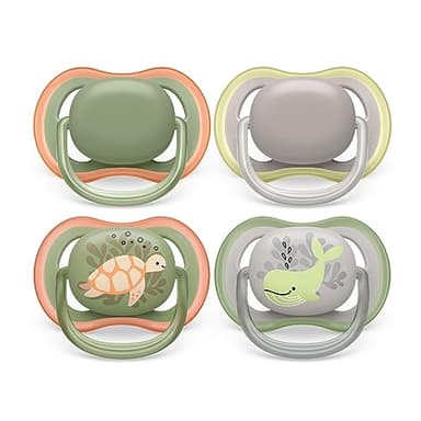 Philips Avent, Sucettes légères et aérées pour bébés âgés de 6 à 18 mois, sans BPA et avec étui de transport stérilisateur, Lot de 4 (modèle SCF085/66)