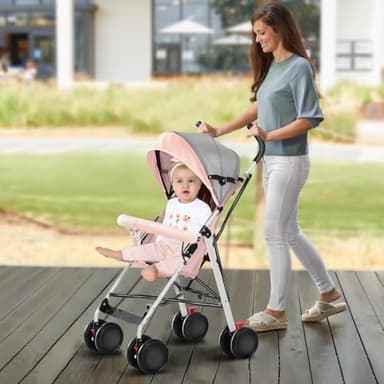 Poussette Canne Multipositions, Compacte et Légère, 0 à 4 ans (15kg max), poussette citadine, Rose