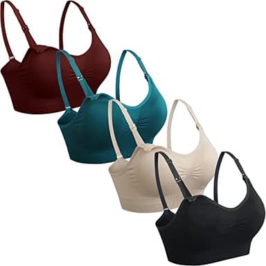 GXXGE, Lot de 4 soutiens-gorge d'allaitement maternel Push Up en soie sans couture pour grossesse, sous-vêtements, 4 pièces (noir beige rosé bleu), 3XL grande taille
