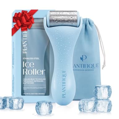 PLANTIFIQUE Skincare Ice Roller - Outil de Massage Soins Peau avec Cryothérapie - Rouleau Visage en Acier Inoxydable pour Hommes et Femmes - Massager en Métal pour Visage, Yeux et Corps