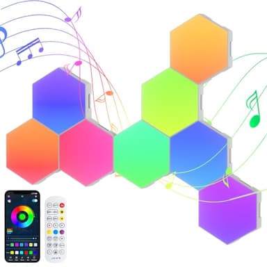 Zexwixs Panneau LED Hexagonal Gaming Murale Lampe, 8 PCS Smart Music Sync Modulaires Deco RGB Lights App Télécommande, Hexagone Led pour Salon, Chambre et Salles Gaming, Cadeaux de Noël
