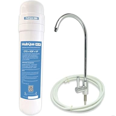 HubQua K5.1F - Filtre à Eau Anticalcaire Compact Certifié NSF avec UltraFiltration pour Installation Sous Évier - Avec Robinet Exclusif - 6 Mois d'Utilisation, Cartouche 3en1, Filtration & Économie