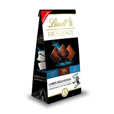 Lindt - Sachet de chocolat Mini Carrés EXCELLENCE - Assortiment de Chocolats Noir 70%, Noir Fleur de Sel et Lait - Extra Fondant, 154g