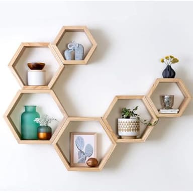 RWUDV Étagères Flottantes Hexagonales en Nid d'abeille, étagères Murales Flottantes en Bois, étagères Décoratives en Nid d'abeille pour Chambre d'enfant, Salon