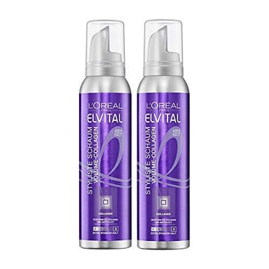 L'Oréal Paris Elvital Styliste Mousse coiffante volume XXL et effet anti-plate, tenue ultra forte, sans parabène, collagène mousse mousse volume 2 x 150 ml