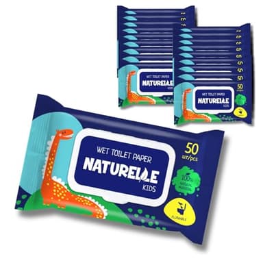 NATURELLE Kids Papier Toilette Humide pour Enfant (1000 unités) – Lingettes WC Jetables – Hygiène Douce et Pratique – Lot 20 x 50 Lingettes