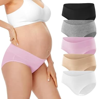 HBselect Culotte Maternité de Grossesse Femmes Enceintes de sous-vêtements Femme Culottes Berceau de Maternité Grossesse 95%% Coton, 5%% élasthanne 5pcs M Noir+Beige+Gris+Rose+Blanc