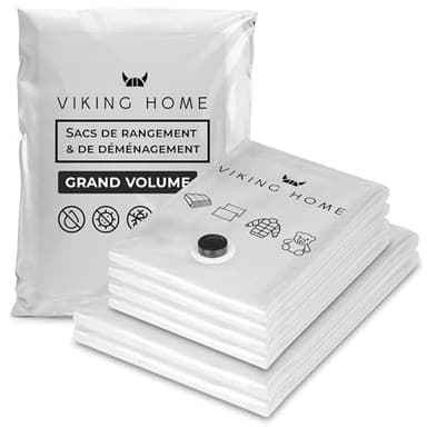 VIKING HOME® - Sac sous Vide Vetement Aspirateur (Lot 6pcs Reutilisable - 2pcs XXL en 120x90cm + 4pcs XL en 100x80cm) - Housses de Rangement, de Stockage et de Demenagement pour Couette Oreiller Draps