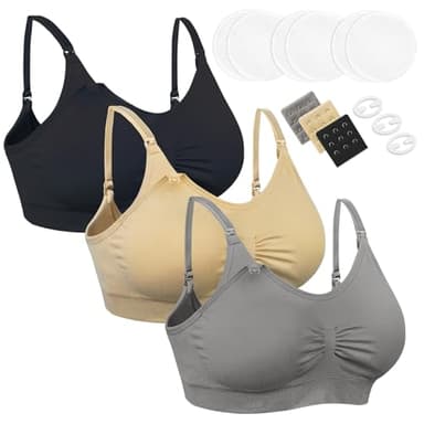 Chalier Cmfort 3 PCS Femme Allaitement Soutien-Gorge Maternité d'allaitement avec rallonges de Attache Anti-Glissement et Coussinets d'allaitement
