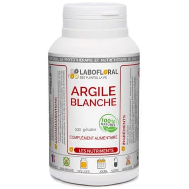 Argile blanche Labofloral 300 gélules dosées à 400 mg - Complément alimentaire - Vertus purifiantes et protectrices du tube digestif - Fabriqué en France
