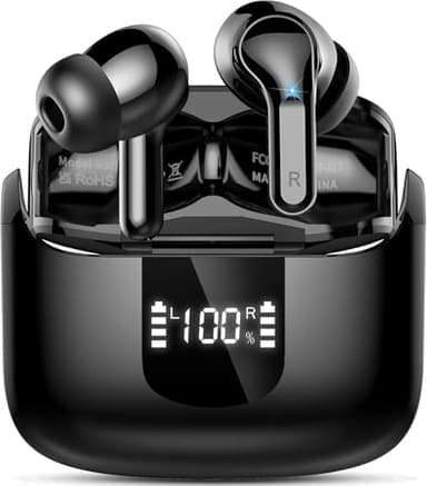 Écouteurs Bluetooth 5.4 Sans Fil, Ecouteurs Audio Stéréo Hi-Fi, Ecouteurs sans Fil Micro CVC8.0 Anti-Bruit, 48H Oreillette Bluetooth Sport Étanche IP7, LED Écran, Contrôle Tactile, Pour iOS/Android