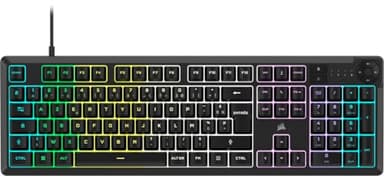 Corsair K55 Core RGB Clavier de Jeu Filaire à Membrane – Commutateurs Réactifs – Résistance Aux éclaboussures – Ten-Zone RGB – Touches Multimédia – Compatible iCUE – AZERTY FR – PC, Mac – Noir