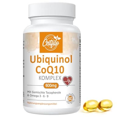Ubiquinol CoQ10 600 mg gélules softgel - Forme active de CoQ10 plus vitamine E & oméga 3 6 9 - Antioxydant avancé coenzyme Q10 Complément alimentaire pour le cœur et le cerveau (60 Count, Pack of 1)