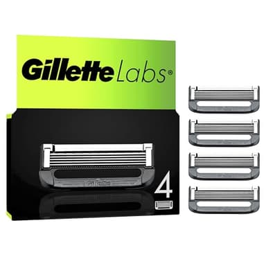 Gillette Labs Lot De 4 Recharges De Rasoir Pour Hommes, AUTHENTIQUES, A 5 Meilleures Lames De La Marque, Barre Exfoliante Pour Un Rasage Doux Et Efficace, Compatibles Avec Les Manches GilletteLabs
