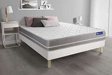 Ensemble Matelas Mémoire de Forme ACTIMEMO Touch 200x200 3zones de Confort + sommier KIT Blanc - Epaisseur : 20 cm - Confort : Equilibré