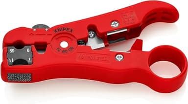 Knipex Outil de dénudage pour câbles coaxiaux et de données, 125 mm, RG 59, RG 6, RG 7, RG 11, lame intégrée, pince à dénuder, 16 60 06 SB