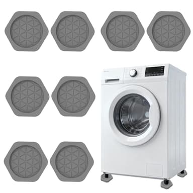 Vlecexs 8pcs Tapis Antivibratoire Antidérapant Tapis Silicone Antibruit Pied Machine Laveuse Sécheuse Réfrigérateur Réduction Bruit Réduction Vibrations Maison Stable Hexagonal Gris