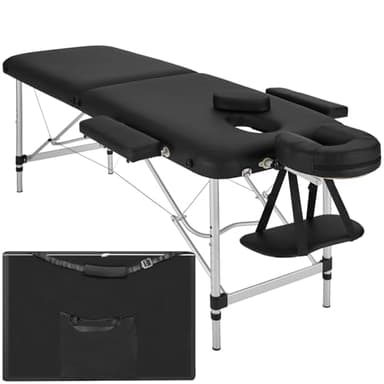 TecTake® Table de Massage Pliante Professionnelle 2 Zones Aluminium Cosmetique Lit de Massage Table Esthetique Tatouage Portable avec Repose Bras, Housse de Transport Incluse