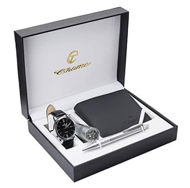 Coffret cadeau Montre Homme Noir - Lampe LED - Portefeuille - stylo