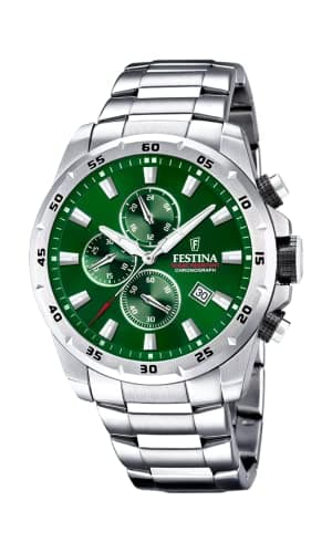 Festina Montre Homme Analogique en Acier Inoxydable 316L - Mouvement Quartz - Chronographe - Calendrier - Verre Minéral Haute Résistance - Étanche 10 ATM - Casual F20463/3 Chrono Sport