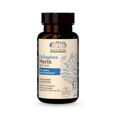 BLANCHE BRESSON - COLLAGENE MARIN - Souplesse des Articulations et fortification des os - Collagène marin de type 1 et 2 breveté - Vitamines B3, C, D et E - 90 gélules - Fabriqué en France