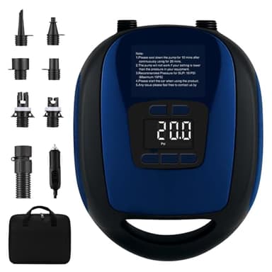 Pompe électrique Sup – Pompe à planche à pagaie de 20 psi avec 6 buses, fonction d'arrêt automatique intelligent à double étape, fonction de dégonflage, connecteur de voiture 12 V DC, pompe pour