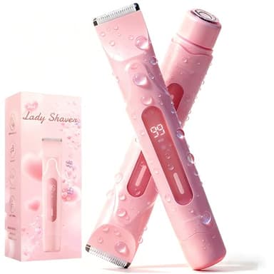 XkuiHF 2 in 1 Rasoir Electrique Femme, Tondeuse Femme Intime, Rasoir Femm'e Electrique Sans Fil, étanche IPX7 Epilateur Rasoir Écran LED, pour le visage, les aisselles, les jambes (rose)