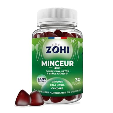 Complément Alimentaire Minceur -Gummies Minceur-60 gommes de fruits goût Framboise Pamplemousse- ZOHI- Fabriqué en France