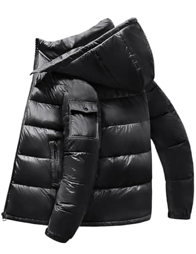 Voqeen Doudoune Homme Veste Légère Déperlante Blouson Rembourré À Capuchon Détachable Brillant Manteau D'hiver Isolé Pour La Vie De Tous Les Jours