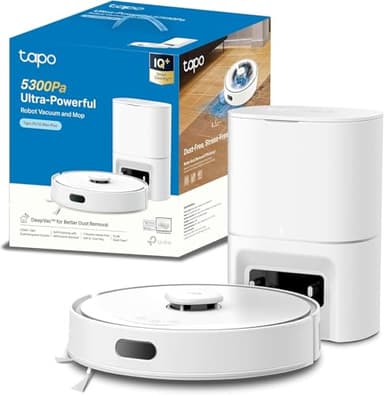 Tapo Aspirateur Robot Laveur 4 en 1 RV30Max Plus Vidage Automatique, Silencieux et Fin, Ultra puissante de 5300Pa, Navigation LiDAR, Auto-Charge Autonomie 150min, Tapis et Poils d'animaux