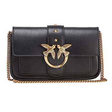 Pinko Love One Pocket C Vitello SETA, Sac à Main Femme, Z99q_Noir-Antique Gold, Taille Unique