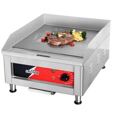 CROSSON 40 * 40CM Plaque chauffante électrique commerciale, gril plat avec plaque de cuisson en fer antiadhésif de 10 mm d’épaisseur pour restaurant et usage domestique -230V / 2500W (EG-400C EU)