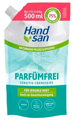 Hand san Recharge de savon crème sans parfum | Sans parfum, sans savon et sans colorant | Lavage des mains et nettoyage du visage | Formule sans microplastique | pH neutre pour la peau et végétalien |
