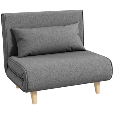 HOMCOM Fauteuil Convertible 1 Place, Fauteuil-lit chauffeuse 3 en 1 avec Dossier réglable 6 Positions, Oreiller, siège rembourré, Tissu en Lin, canapé-lit pour invités, Salon, Bureau, Gris