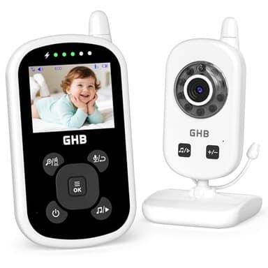 GHB Babyphone Camera Bebe Surveillance 2,4" LCD Baby Phone avec Caméra 2,4 GHz ECO Mode Capteur de Température Communication Bidirectionnelle Vision Nocturne sans WiFi