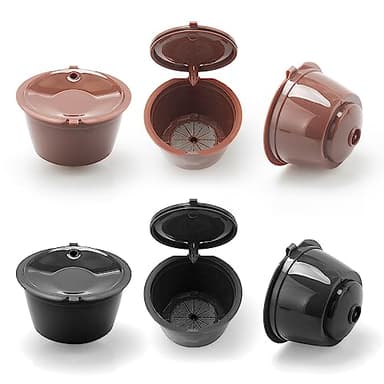 6 Pcs Capsules de café réutilisables pour machine à café Dolce Gusto, BENFUCHEN Capsules de café rechargeables Dosettes Filtre à café réutilisable pour DolceGusto Mini Me/Piccolo, 3 marron + 3 noires