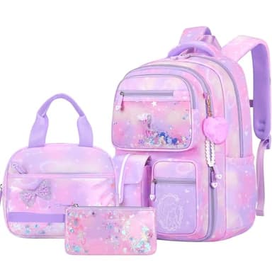 Amythe Ensemble de Sac à Dos Fille Primaire 3 Pièce, Kawaii Cartable Enfant Scolaire, Sac Ecole Fille Collège Léger pour CP CE CM 6 à 12 ans-Violet