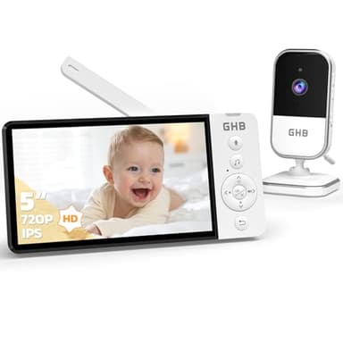 GHB Babyphone Camera 5" Camera Bebe Surveillance 720P HD 5000mAh Écran IPS Vision Nocturne VOX Capteur de Température Zoom 4X Audio Bidirectionnel