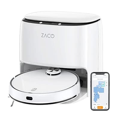ZACO M1S Robot aspirateur Laveur avec Station de Nettoyage Automatique, 4000 PA, 180min, Auto-séchage, Navigation Laser & détection d'obstacles, App, pour Poils Animaux, Sol Dur, Tapis