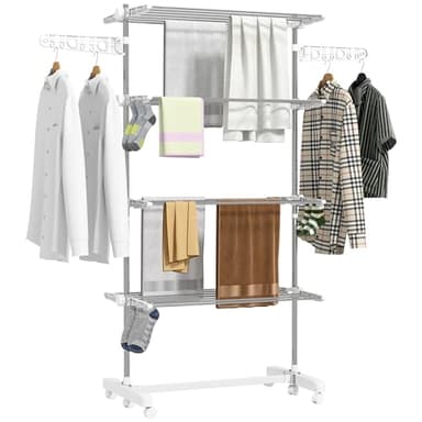 HOMCOM Séchoir à Linge étendoir Pliable Ailes latérales Utilisation intérieure et extérieure 142 x 55 x 172 cm 4 Niveaux Blanc