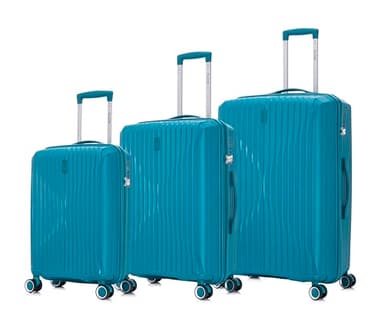 CELIMS - Set de 3 Valise Cabine + Moyenne + Grande en Polypropylène | Modele 2025 | Taille 55+65+75cm | Serrure TSA | 8 roulettes 360 | Bleu
